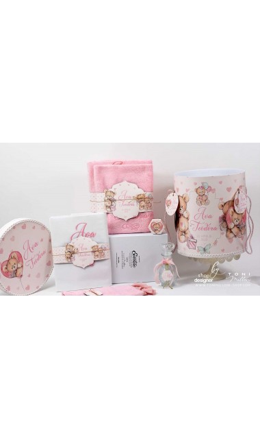 Trusou de botez cu ursuleti roz si inimioare Teddy Bear Pink Hearts 12